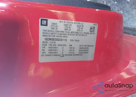 2011 Chevrolet Silverado 1500 Lt из США, поврежденный, VIN 1GCRKSE3XBZ461110